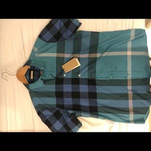 Cyan green burberry short sleeve dress shirt
